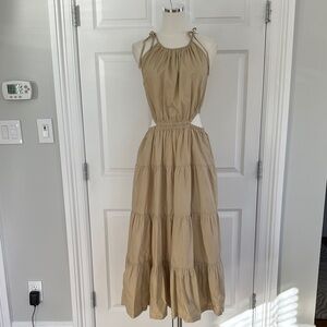 J.Crew Khaki Harbor Side Cutout Halter Tie-Straps Boho Cottagecore Dress Size M